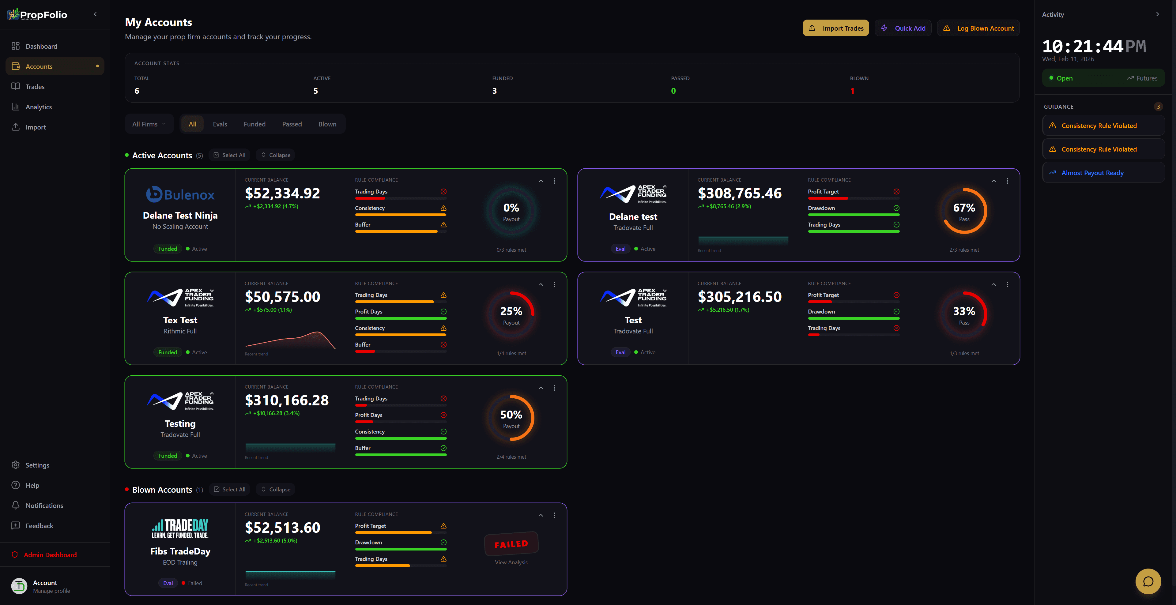 Account Management - Monitor all your prop firm accounts
